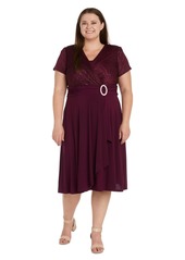 R&M Richards Women's Plus Size Cocktail Dress with Sparkling Detail and Rhinestone Belt