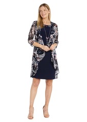 R&M Richards Women's Daytime Formal 2PC Puff Print Jacket Dress W/Detachable Necklace