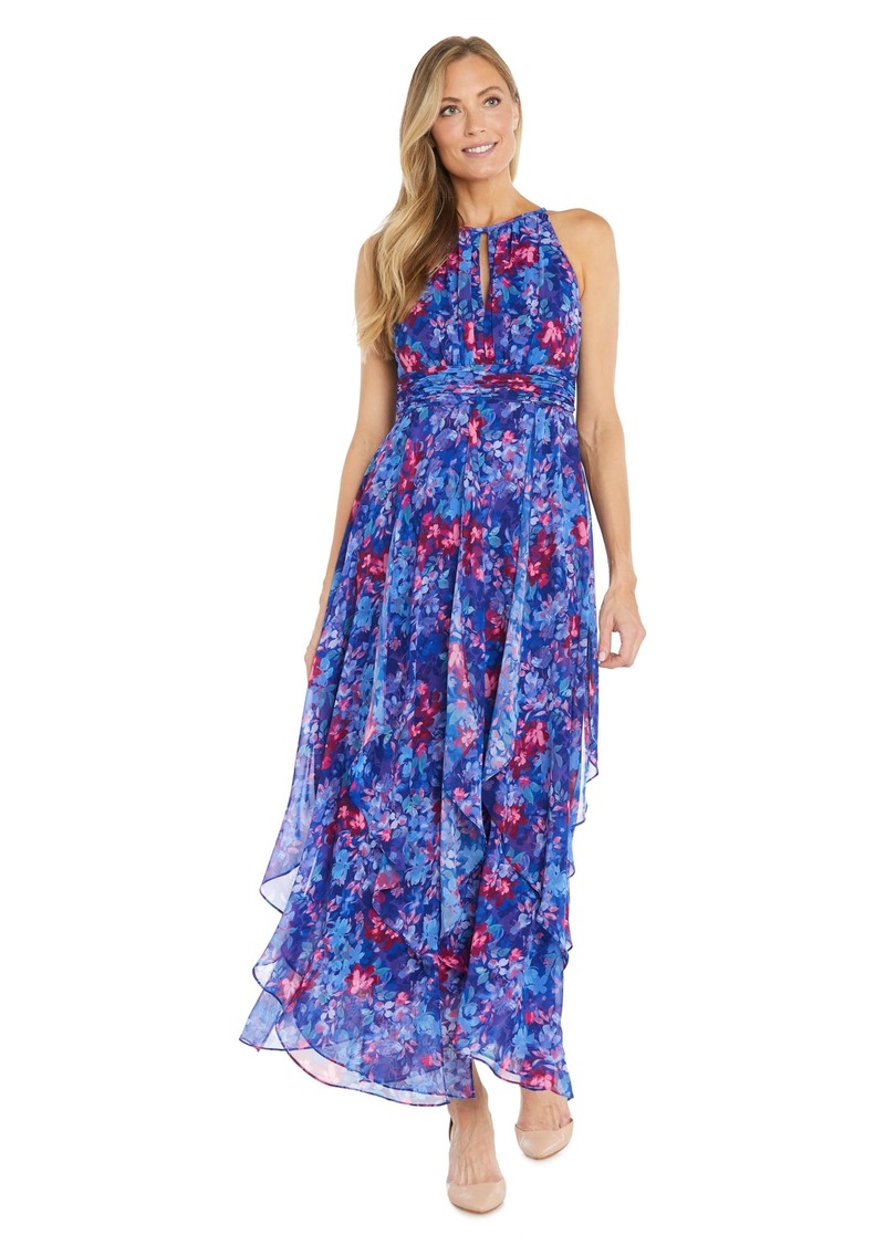 R&M Richards Women's Floral Printed Chiffon Dress Navy/Periwinkle