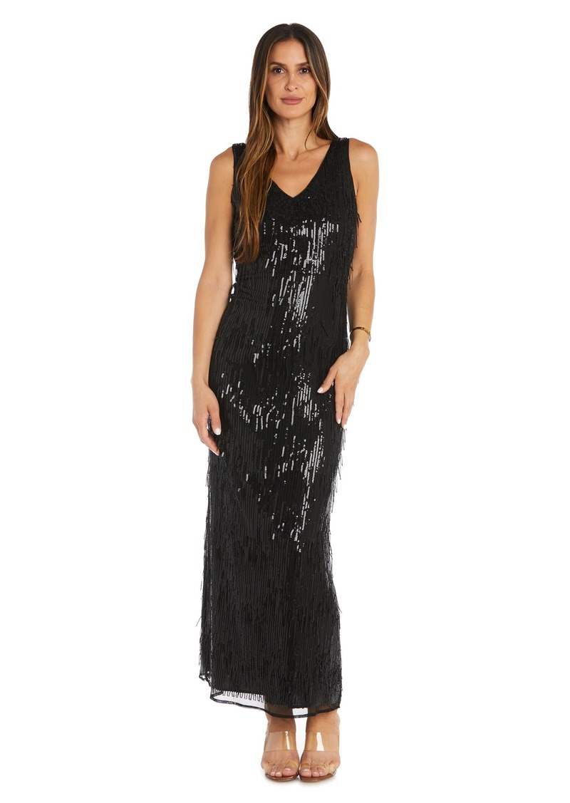 R&M Richards Women's Plus Size Fringe Sequined Cocktail Dress