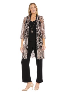 R&M Richards Women's Glitter Embroidered Pant Set W/Duster Jacket & Tank Top