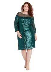 R&M Richards Women's Plus Size Illusion Bodice Sequin Embellished Cocktail Dress