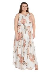 R&M Richards Women's Plus Size Sleeveless Floral Halter Keyhole Maxi Dress