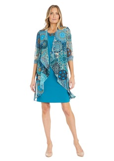 R&M Richards Women's Printed Flyaway Jacket & Solid Ity Tank Dress