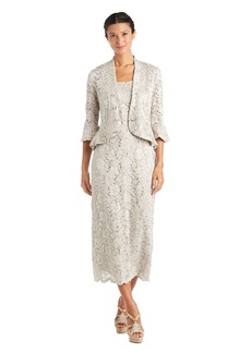 R&M Richards womens Two Piece Lace Long Jacket Missy Special Occasion Dress champagne  US
