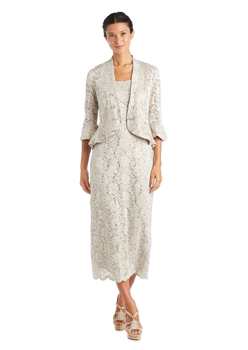R&M Richards womens Two Piece Lace Long Jacket Missy Special Occasion Dress champagne  US