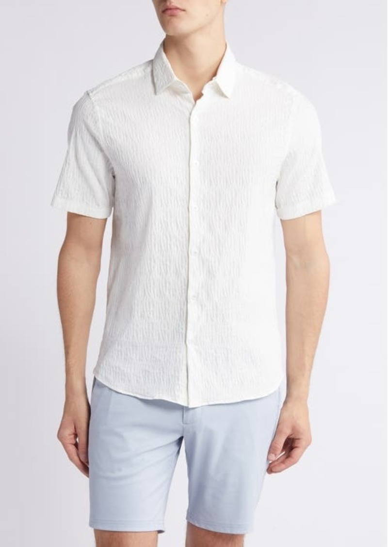 Robert Barakett Calyx Cotton Blend Jacquard Short Sleeve Button-Up Shirt