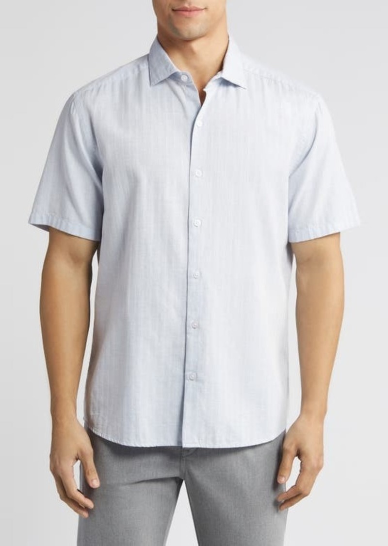 Robert Barakett Silvera Herringbone Slub Short Sleeve Button-Up Shirt