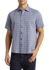 Robert Barakett Tenor Stripe Short Sleeve Cotton & Linen Button-Up Shirt