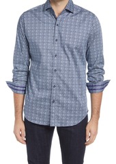 Robert Graham Manning Regular Fit Houndstooth Button-Up Stretch Cotton Shirt