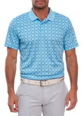 Robert Graham Allover Cocktail Short Sleeve Stretch Polo in Light Blue at Nordstrom