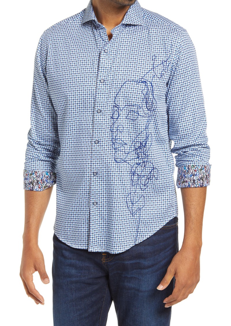 Robert Graham Face Off Regular Fit Stretch Print Button-Up Shirt in Blue at Nordstrom