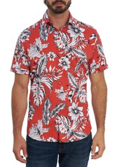 Robert Graham Jukebox Tunes Floral Print Short Sleeve Button-Up Shirt in Red at Nordstrom