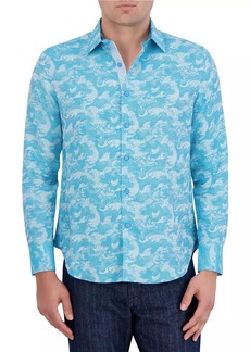 Robert Graham Poseidon Jacquard Linen & Cotton-Blend Shirt