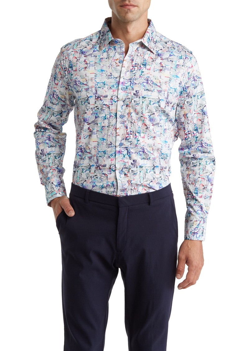 Robert Graham Acker Abstract Print Cotton Button-Up Shirt in White Multi at Nordstrom Rack