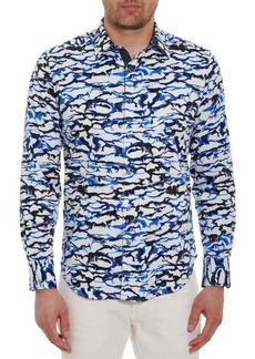 Robert Graham Aquarius Camouflage Print Stretch Cotton Button-Up Shirt