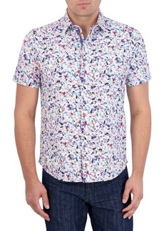 Robert Graham Bavaro Floral Short Sleeve Cotton Knit Button-Up Shirt