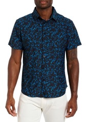 Robert Graham Creekview Print Knit Stretch Short Sleeve Button-Up Shirt in Black at Nordstrom