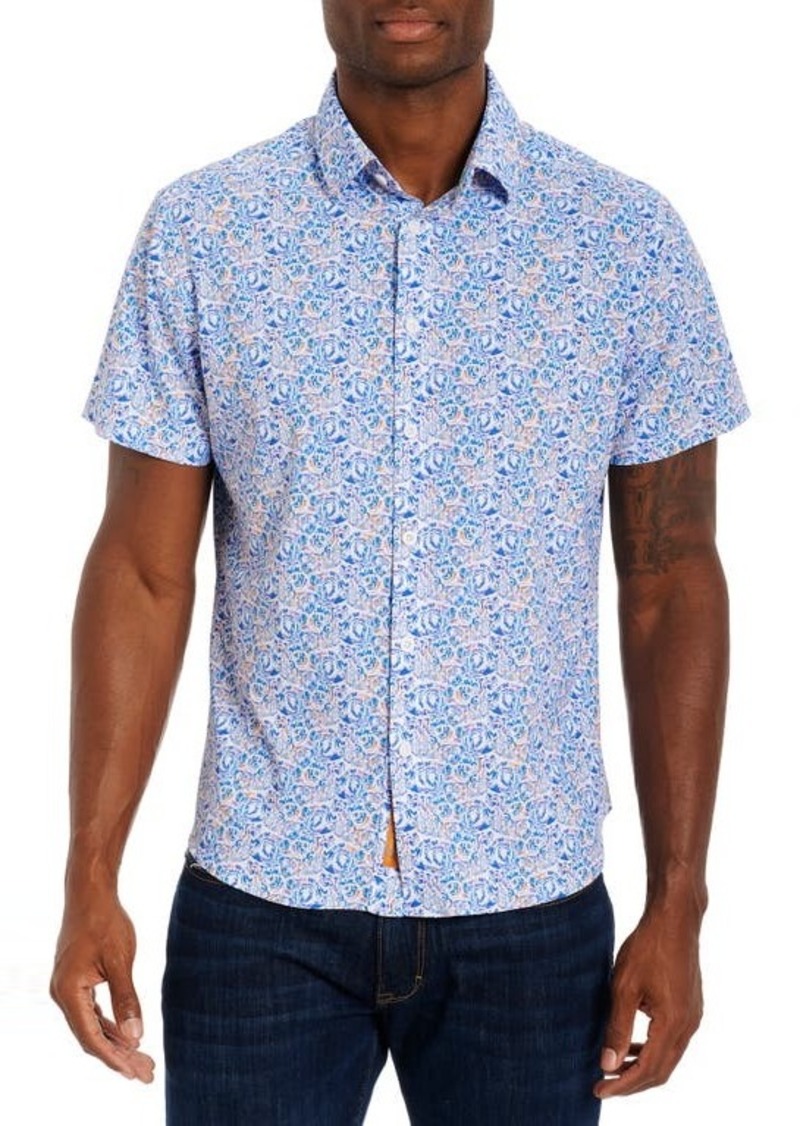 Robert Graham Del Sol Print Stretch Knit Short Sleeve Button-Up Shirt in Multi at Nordstrom