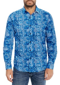 Robert Graham Demonte Tie Dyed Grid Print Tailored Fit Button Down Shirt 