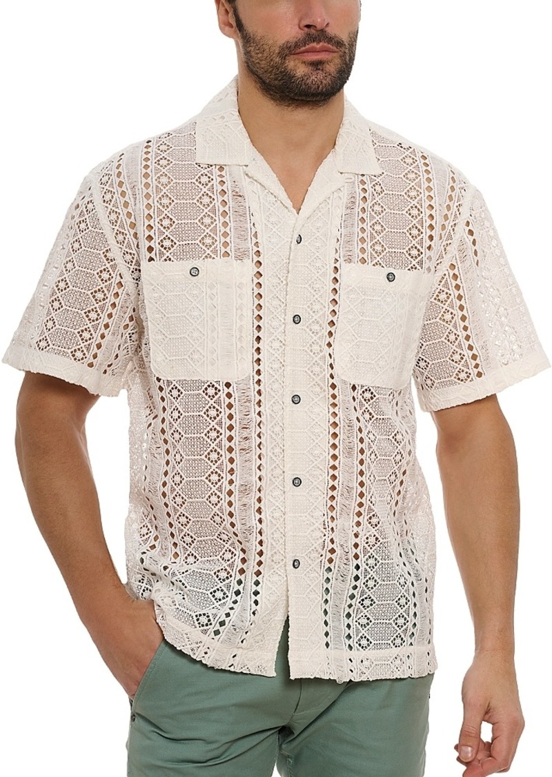 Robert Graham Milanese Open Weave Lace Front Leisure Fit Button Down Camp Shirt
