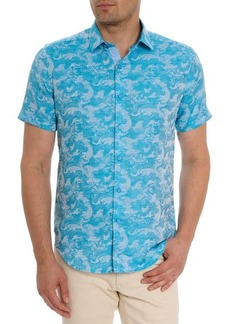 Robert Graham Poseidon Short Sleeve Linen & Cotton Jacquard Button-Up Shirt