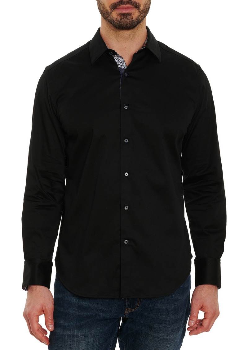 Robert Graham Righteous Solid Stretch Button-Up Shirt in Black at Nordstrom