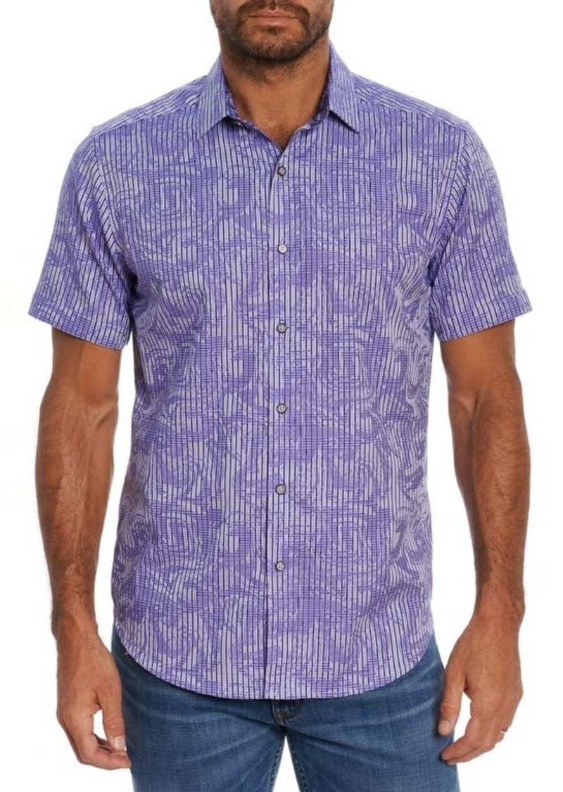 Robert Graham Rum Swizzle Stretch Print Short Sleeve Button-Up Shirt in Purple at Nordstrom