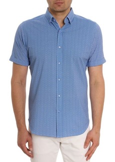 Robert Graham Shuler Deco Print Short Sleeve Stretch Cotton Button-Up Shirt