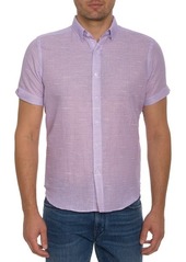Robert Graham Sloan Houndstooth Short Sleeve Linen & Cotton Button-Down Shirt