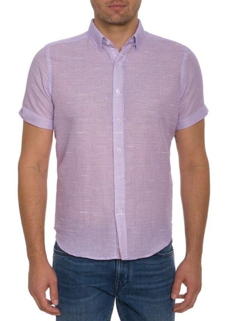 Robert Graham Sloan Houndstooth Short Sleeve Linen & Cotton Button-Down Shirt