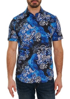 Robert Graham Sunami Short Sleeve Stretch Cotton Button-Up Shirt in Blue at Nordstrom
