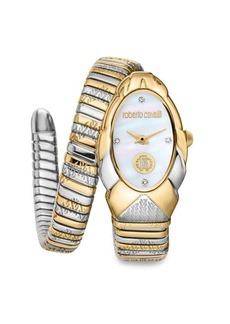 Roberto Cavalli 22MM Two Tone Stainless Steel, Mother of Pearl & Crystal Bracelet Watch<br>​