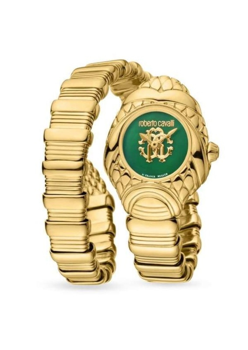 Roberto Cavalli 25MM Goldtone Stainless Steel Wrap Bracelet Watch