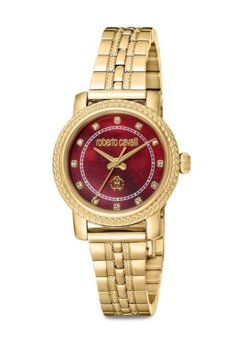 Roberto Cavalli 30MM Goldtone Stainless Steel & Crystal Studded Bracelet Watch
