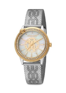 Roberto Cavalli 32MM Two Tone Stainless Steel & Mother Of Pearl & Crystal Studded Bracelet Watch