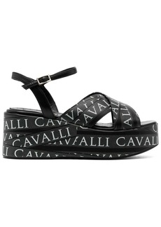 Roberto Cavalli 70mm logo-print wedge sandals