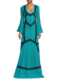Roberto Cavalli Bell Sleeve Lace Sheath Gown