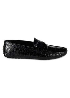 Roberto Cavalli Croc Embossed Leather Driving Loafers