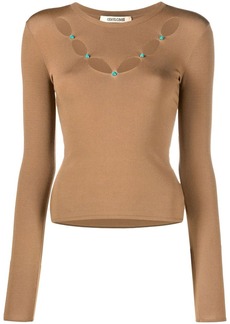 Roberto Cavalli cut-out stone-embellished top