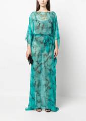 Roberto Cavalli draped marbled-pattern maxi dress