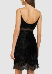 Roberto Cavalli Embroidered Lace & Velvet Mini Dress