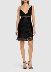 Roberto Cavalli Embroidered Lace & Velvet Mini Dress