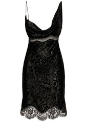 Roberto Cavalli Embroidered Lace & Velvet Mini Dress