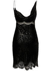 Roberto Cavalli Embroidered Lace & Velvet Mini Dress