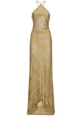 Roberto Cavalli Halter Neck Devoré Lurex Long Dress