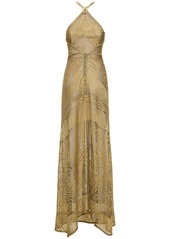 Roberto Cavalli Halter Neck Devoré Lurex Long Dress