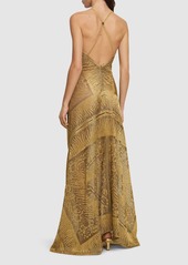 Roberto Cavalli Halter Neck Devoré Lurex Long Dress