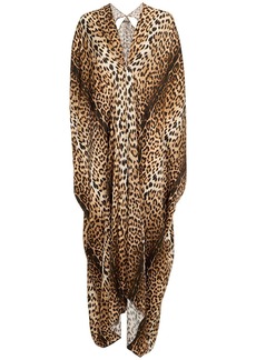 Roberto Cavalli Jaguar Print Satin Kaftan Dress