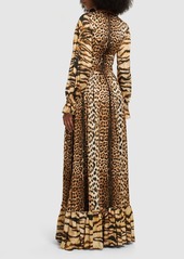 Roberto Cavalli Jaguar Print Satin Long Dress